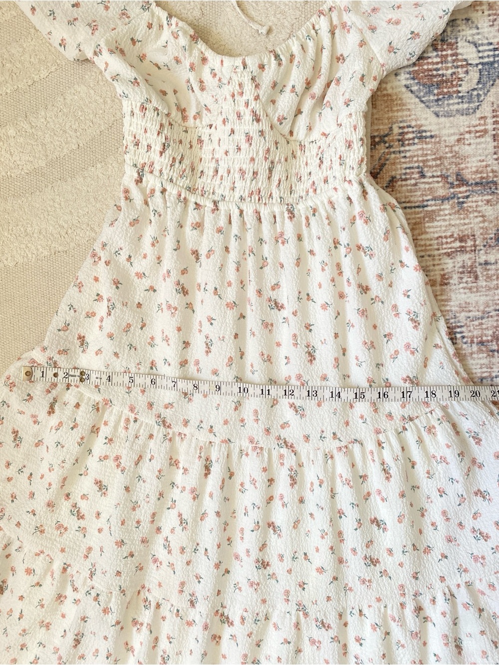 NWT Ardene White Floral Puff Sleeve Smocked Midi Dress Cottagecore Size M - Picture 14 of 15